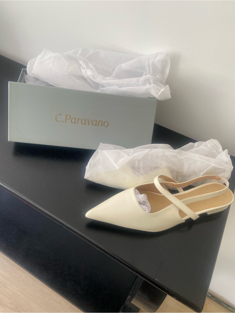 C. Paravano Cream Pointed Slingback Flats NIB !!!